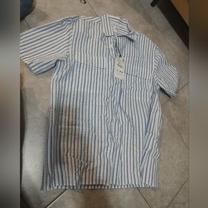 Zara Men's Blue Striped Shirt Size Small